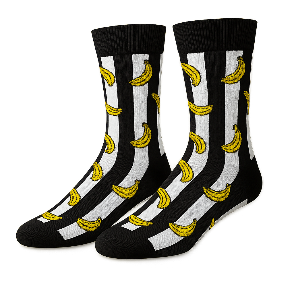 Zwart wit gestreepte sokken met bananen