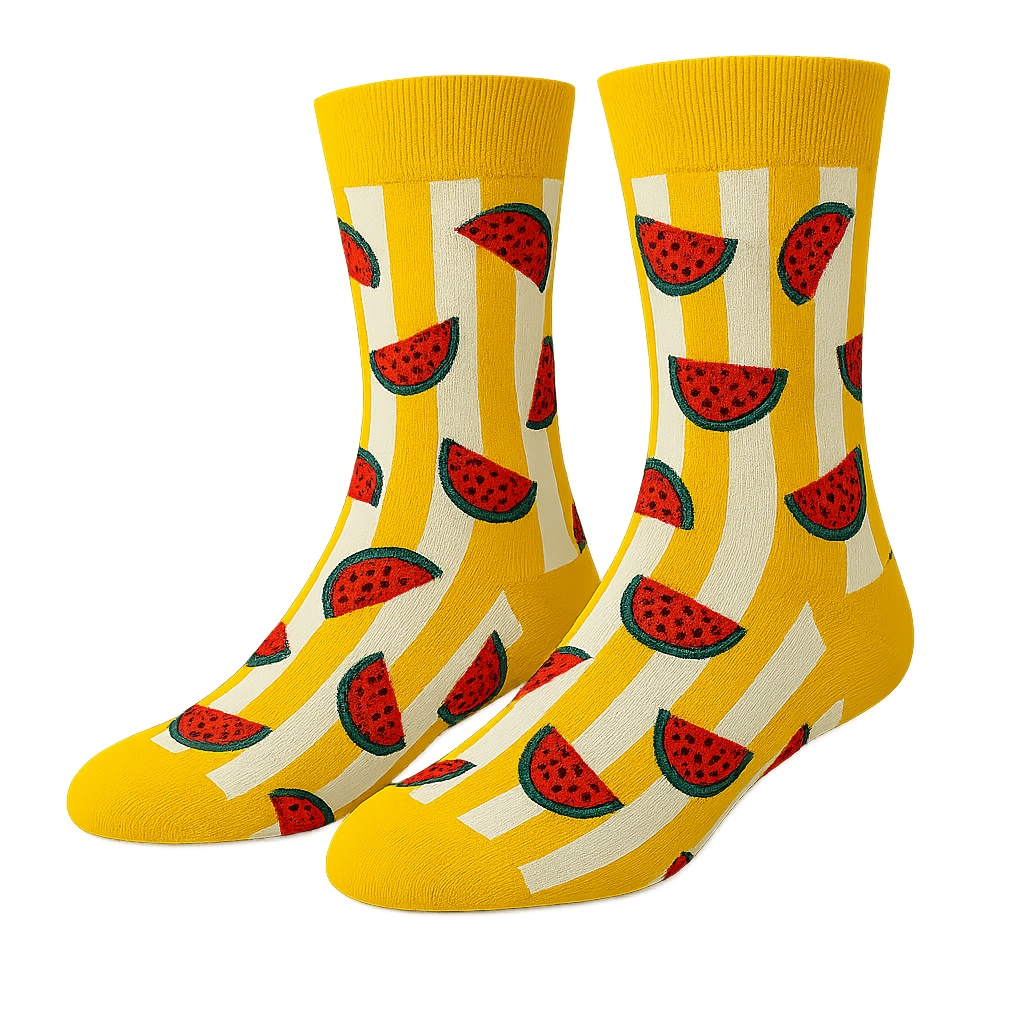 Sokken oranje-wit gestreept met watermeloenen